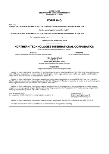 Thumbnail Northern Technologies International 10-Q Quarterly Report FY2017 