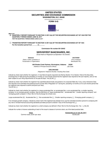 Thumbnail ServisFirst Bancshares 10-Q Quarterly Report FY2017 