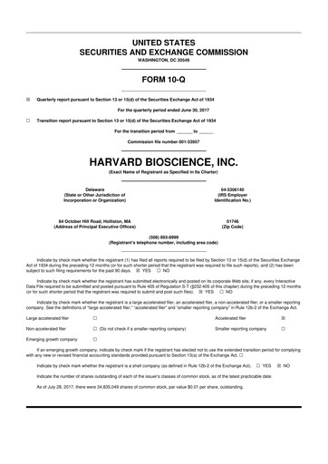 Vorschaubild Harvard Bioscience 10-Q Quartalsbericht 2017 