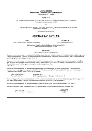 Thumbnail America's Car-Mart 10-Q Quarterly Report FY2018 