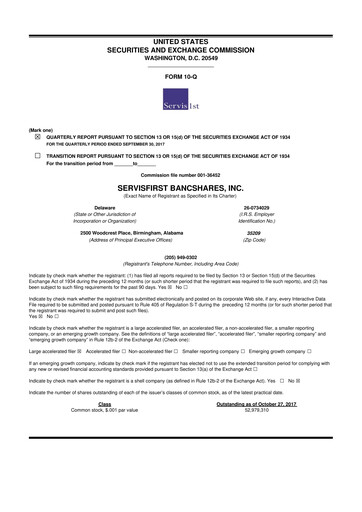 Thumbnail ServisFirst Bancshares 10-Q Quarterly Report FY2017 