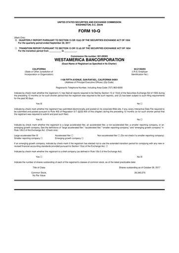 Vorschaubild Westamerica Bancorporation
 10-Q Quartalsbericht 2017 