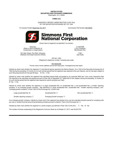 Thumbnail Simmons First National 10-Q Quarterly Report FY2017 