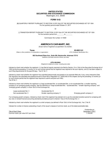 Thumbnail America's Car-Mart 10-Q Quarterly Report FY2018 