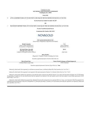 Thumbnail NovaGold Resources
 10-K Annual Report 2017