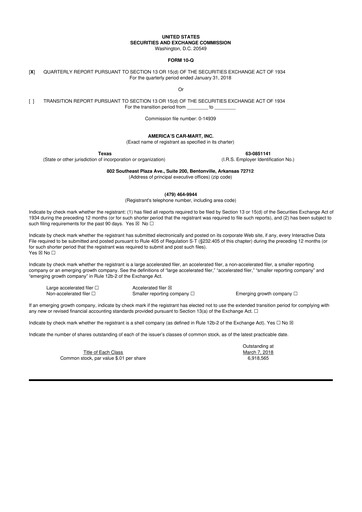 Thumbnail America's Car-Mart 10-Q Quarterly Report FY2018 