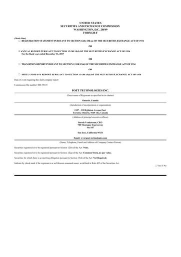 Thumbnail POET Technologies 20-F Annual Report 