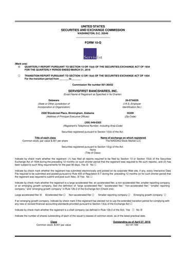 Thumbnail ServisFirst Bancshares 10-Q Quarterly Report FY2018 