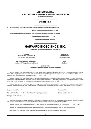 Vorschaubild Harvard Bioscience 10-Q Quartalsbericht 2018 