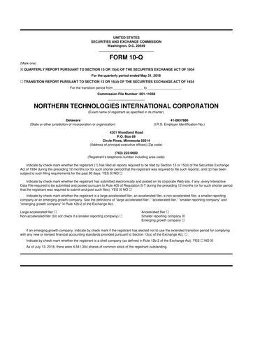 Thumbnail Northern Technologies International 10-Q Quarterly Report FY2018 
