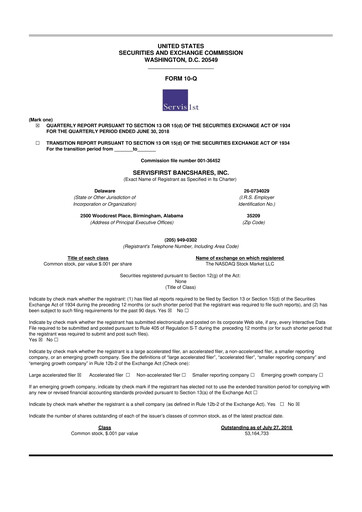 Thumbnail ServisFirst Bancshares 10-Q Quarterly Report FY2018 