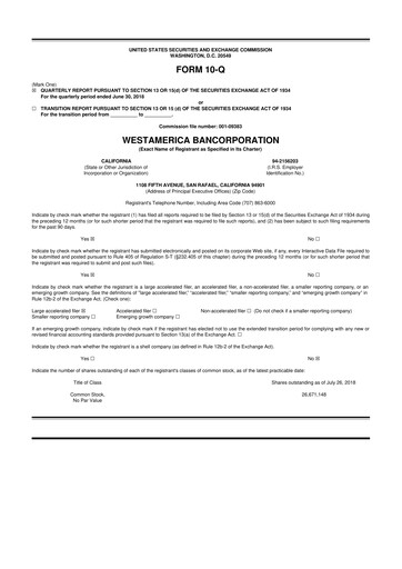 Vorschaubild Westamerica Bancorporation
 10-Q Quartalsbericht 2018 