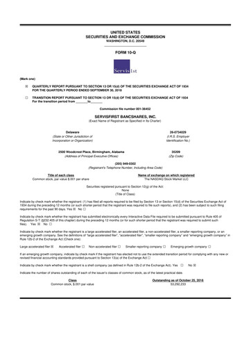 Thumbnail ServisFirst Bancshares 10-Q Quarterly Report FY2018 