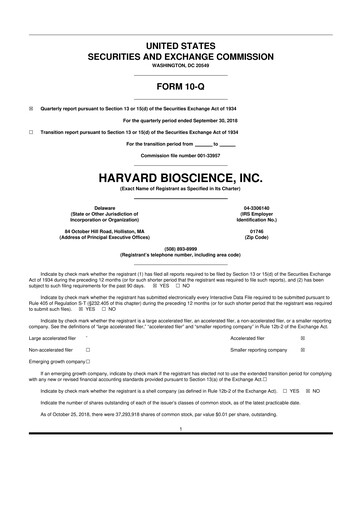 Vorschaubild Harvard Bioscience 10-Q Quartalsbericht 2018 