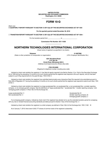 Thumbnail Northern Technologies International 10-Q Quarterly Report FY2019 
