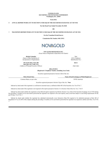 Thumbnail NovaGold Resources
 10-K Annual Report 2018