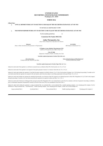 Thumbnail Anika Therapeutics 10-K Annual Report 2018