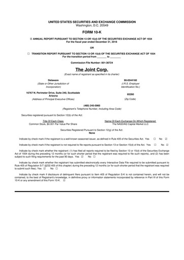 Thumbnail The Joint Corp. 10-K Annual Report 2018