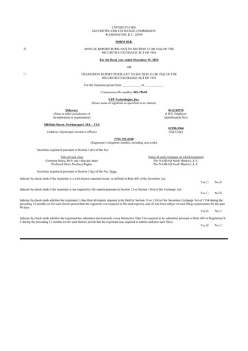 Thumbnail UFP Technologies
 10-K Annual Report 2018