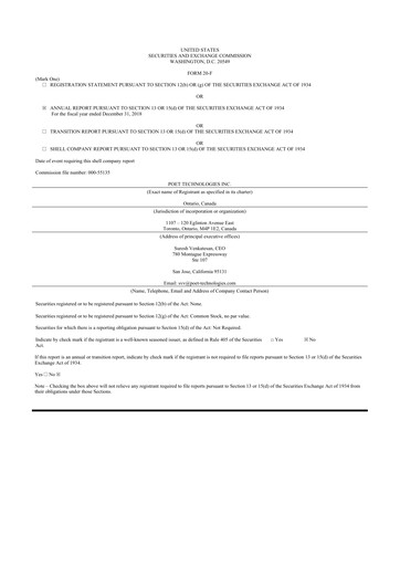 Thumbnail POET Technologies 20-F Annual Report 2018