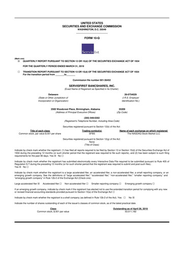 Thumbnail ServisFirst Bancshares 10-Q Quarterly Report FY2019 