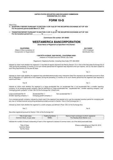 Vorschaubild Westamerica Bancorporation
 10-Q Quartalsbericht 2019 