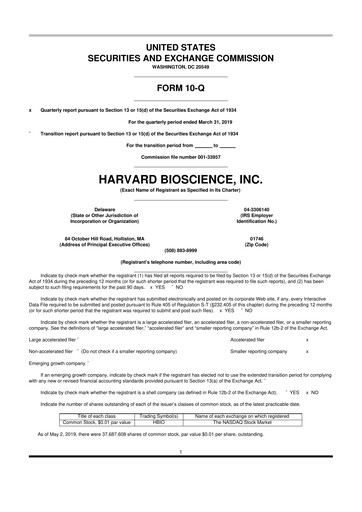 Vorschaubild Harvard Bioscience 10-Q Quartalsbericht 2019 