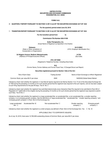 Thumbnail Anika Therapeutics 10-Q Quarterly Report FY2019 