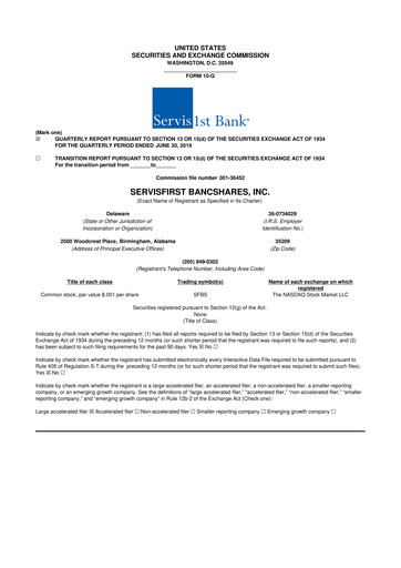Thumbnail ServisFirst Bancshares 10-Q Quarterly Report FY2019 