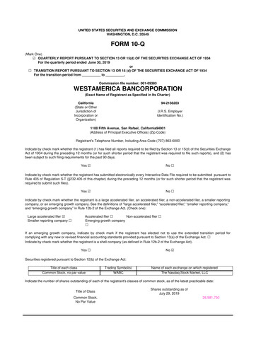 Vorschaubild Westamerica Bancorporation
 10-Q Quartalsbericht 2019 