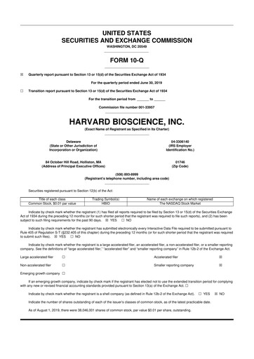 Vorschaubild Harvard Bioscience 10-Q Quartalsbericht 2019 