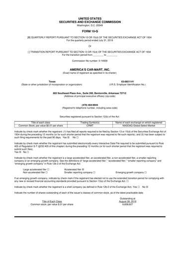 Thumbnail America's Car-Mart 10-Q Quarterly Report FY2020 