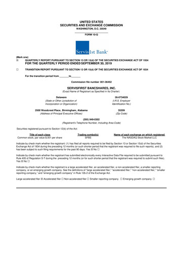 Thumbnail ServisFirst Bancshares 10-Q Quarterly Report FY2019 