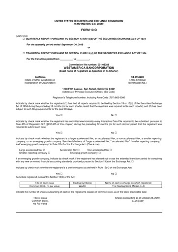 Vorschaubild Westamerica Bancorporation
 10-Q Quartalsbericht 2019 