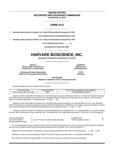 Vorschaubild Harvard Bioscience 10-Q Quartalsbericht 2019 