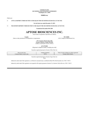 Thumbnail Aptose Biosciences 10-K Annual Report 2019