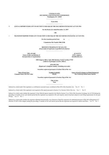 Thumbnail BioCryst Pharmaceuticals
 10-K Annual Report 2019