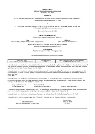 Thumbnail America's Car-Mart 10-Q Quarterly Report FY2020 