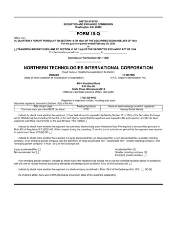 Thumbnail Northern Technologies International 10-Q Quarterly Report FY2020 