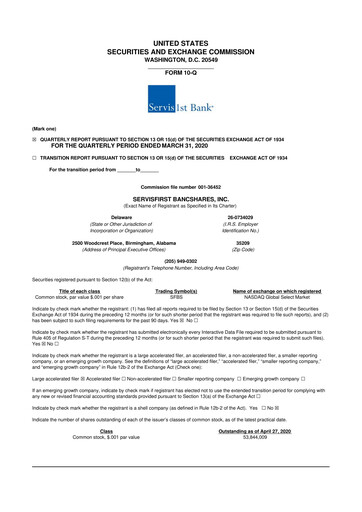 Thumbnail ServisFirst Bancshares 10-Q Quarterly Report FY2020 