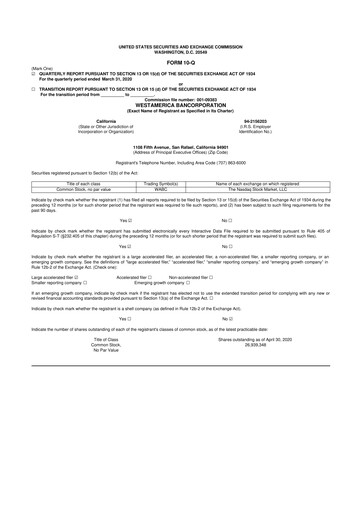 Vorschaubild Westamerica Bancorporation
 10-Q Quartalsbericht 2020 