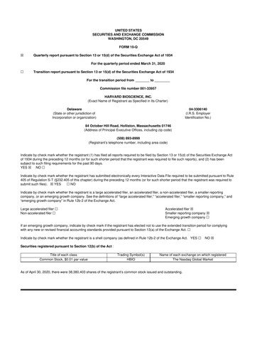 Vorschaubild Harvard Bioscience 10-Q Quartalsbericht 2020 