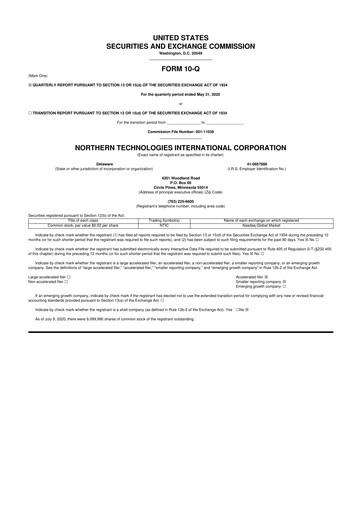 Thumbnail Northern Technologies International 10-Q Quarterly Report FY2020 