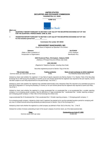 Thumbnail ServisFirst Bancshares 10-Q Quarterly Report FY2020 