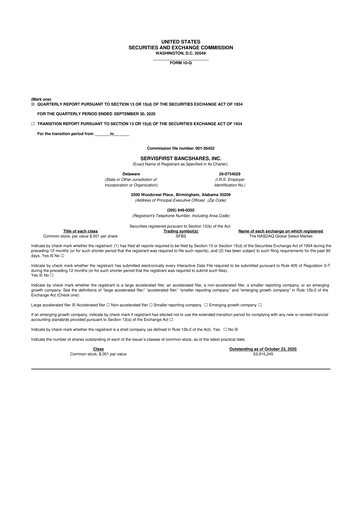 Thumbnail ServisFirst Bancshares 10-Q Quarterly Report FY2020 