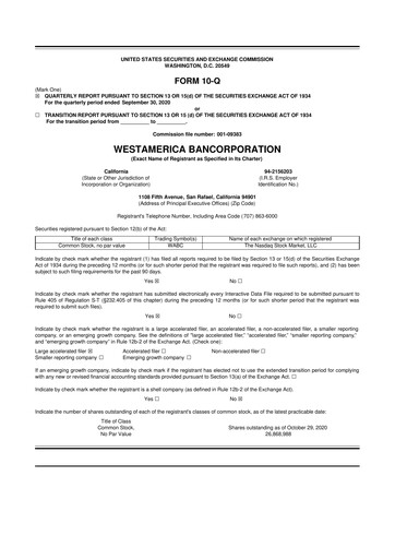 Vorschaubild Westamerica Bancorporation
 10-Q Quartalsbericht 2020 