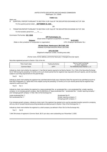 Vorschaubild UFP Technologies
 10-Q Quartalsbericht 2020 