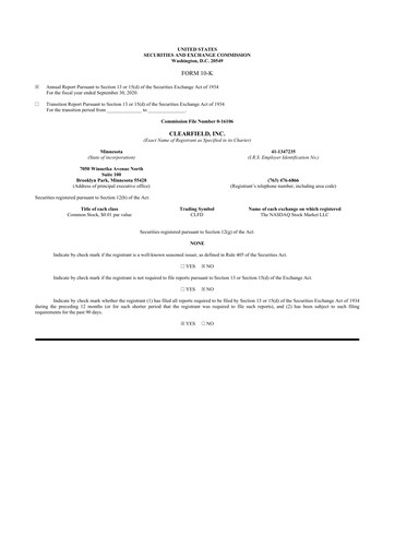 Thumbnail Clearfield 10-K Annual Report 2020