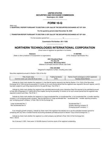 Thumbnail Northern Technologies International 10-Q Quarterly Report FY2021 