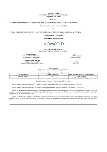 Thumbnail NovaGold Resources
 10-K Annual Report 2020